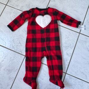 Carter's Red and Black Checkered Heart Footie